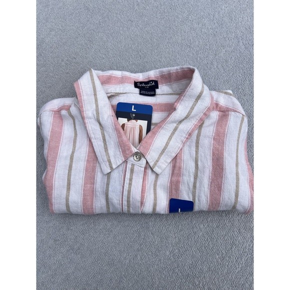 Splendid Stripe Top Women's Large Cream Pink Tan Sleeveless Rayon Button Top New - Picture 7 of 12